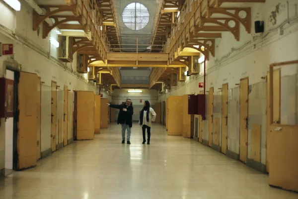 Image of a filming scene in prison – Window on Death Row documentary